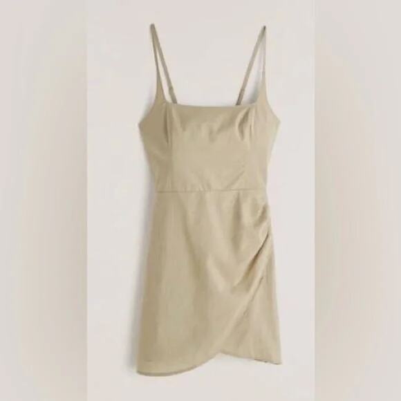 Abercrombie Square Neck Cotton Wrap Mini Slip Dress Green XL - Picture 1 of 12